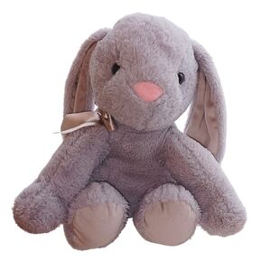 12" Gray Bunny Stuffed Animal Plush With Bow Pink Nose And Floppy Ears